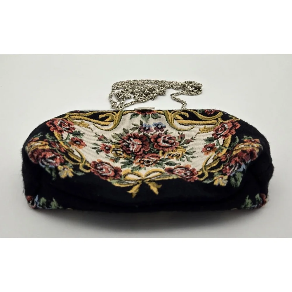 Floral Tapestry Evening‎ Purse 6x7 Baroque Roses Bows Metal Frame Bag Hong Kong